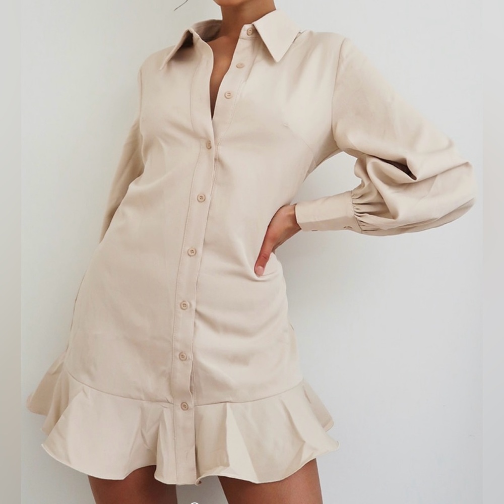Stone Frill hem shirt dress